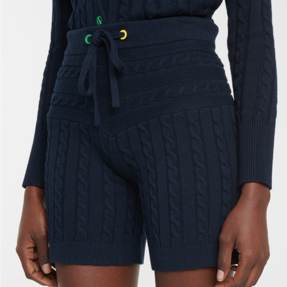 Staud - Arden cotton and linen-blend shorts Navy Cable Knit Women's Shorts